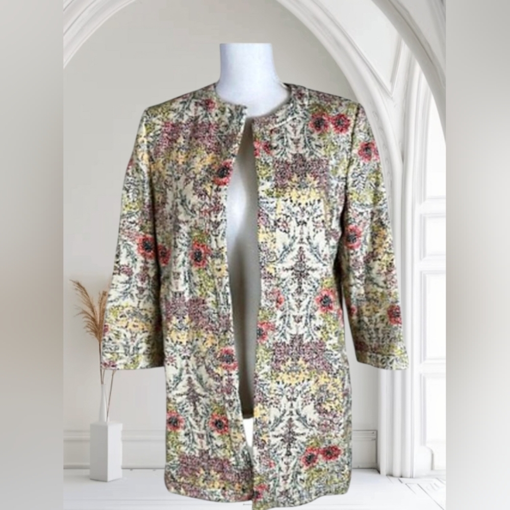 Zara Limited Edition Orange & Cream Open Front Textured Elegance Coat Nwot SizeS